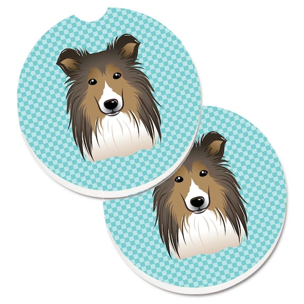 Carolines Treasures Checkerboard Blue Sheltie Cup Holder Car Coaster, PK2 BB1180CARC - main